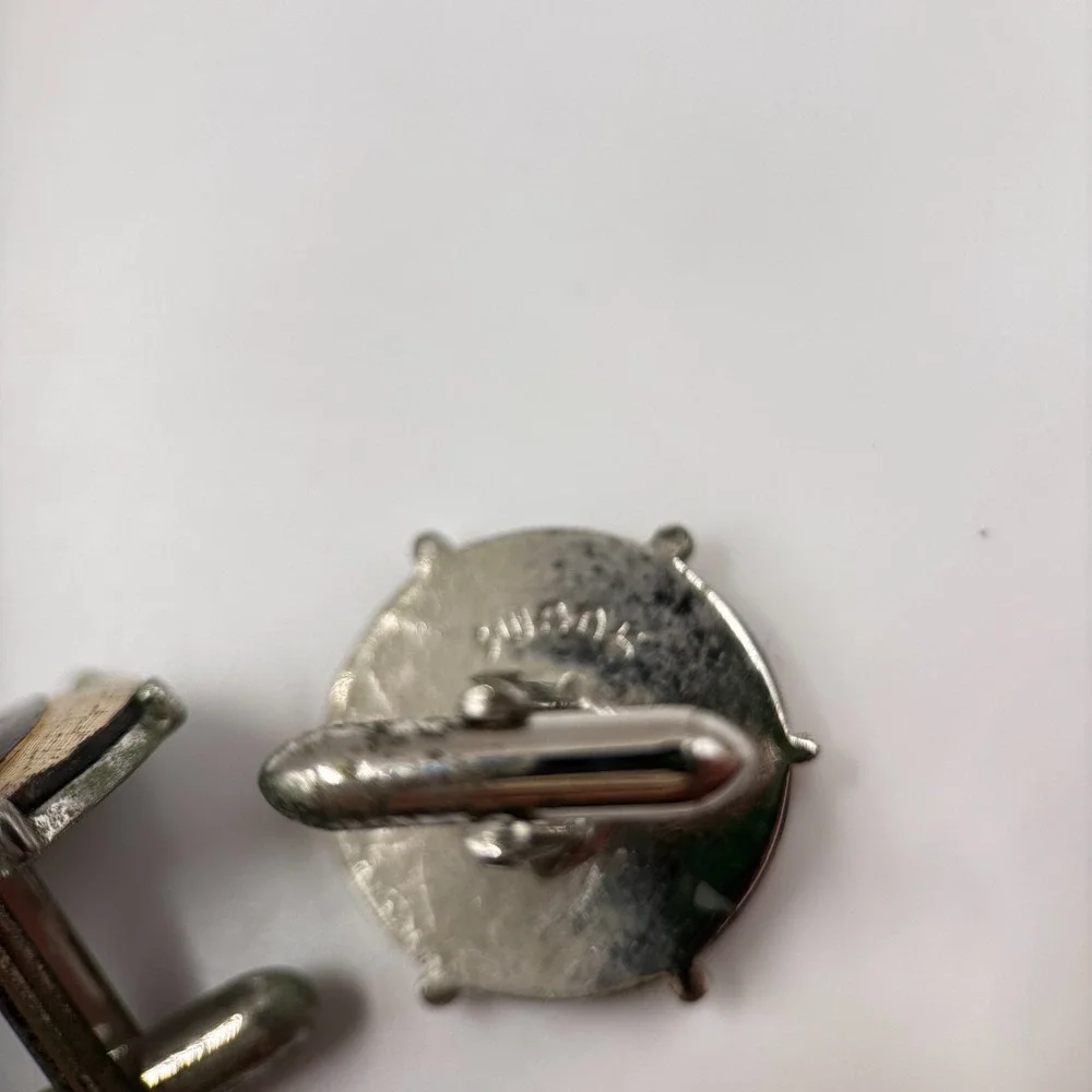 VTG Swank Cufflinks Silver Tone Abstract Leaf Eye Design Mod Mid Century Men's